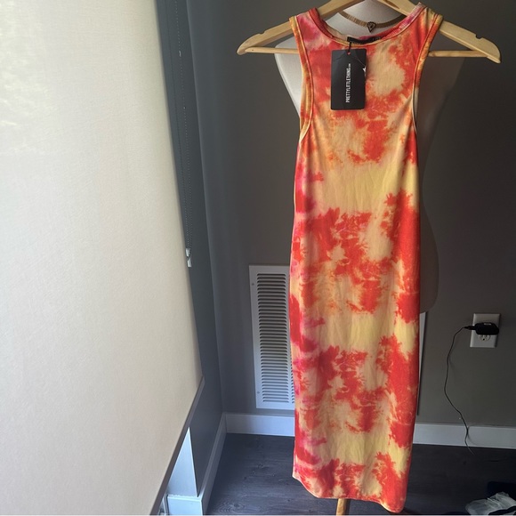 Yellow and orange tie dye bodycon stretch dress - Picture 2 of 7